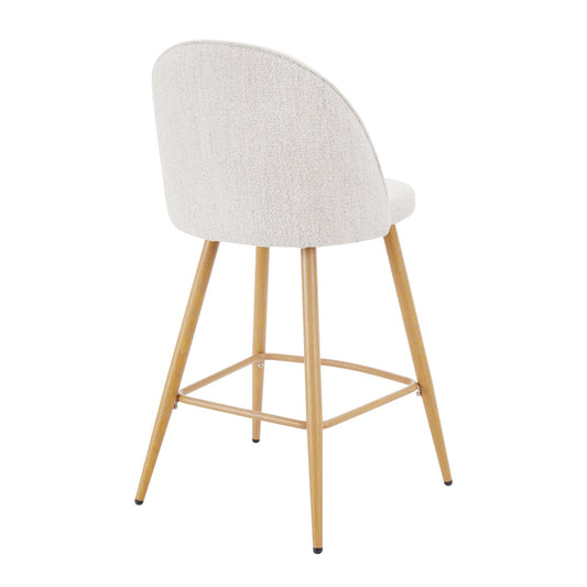 Iris Set Of 2 Barstools - Boucle Ivory - Wood Legs - DUSK