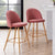 Iris Set Of 2 Barstools - Velvet Pink - Wood Legs - DUSK