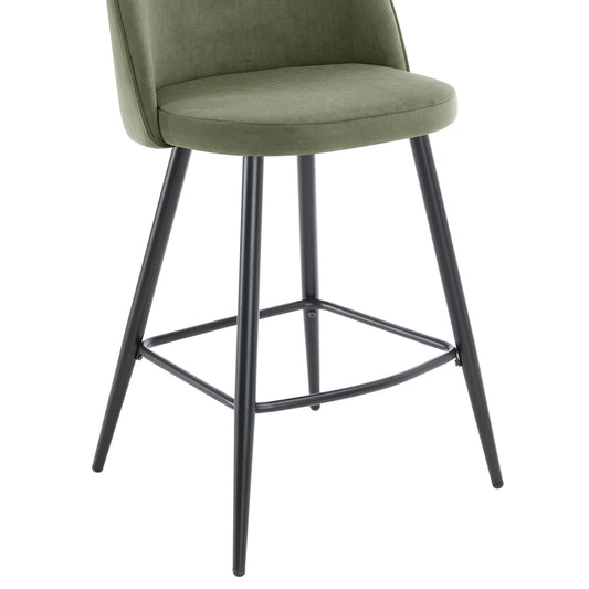 Iris Set Of 2 Barstools - Velvet Sage Green - Black Legs - DUSK