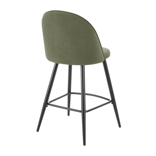 Iris Set Of 2 Barstools - Velvet Sage Green - Black Legs - DUSK