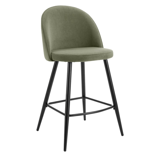 Iris Set Of 2 Barstools - Velvet Sage Green - Black Legs - DUSK