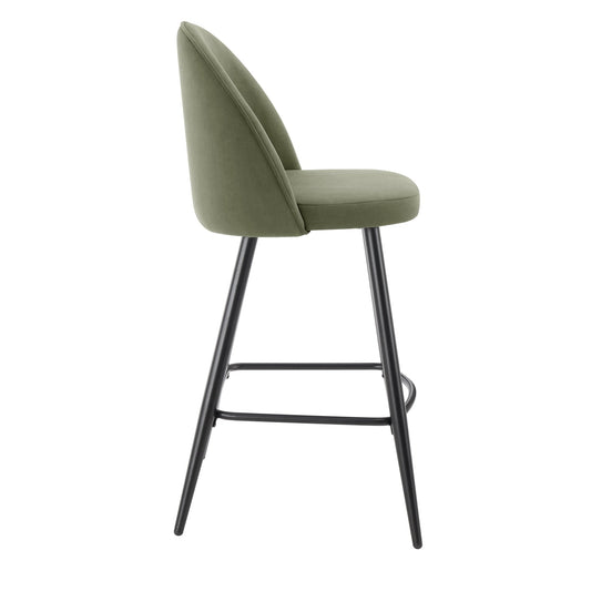 Iris Set Of 2 Barstools - Velvet Sage Green - Black Legs - DUSK