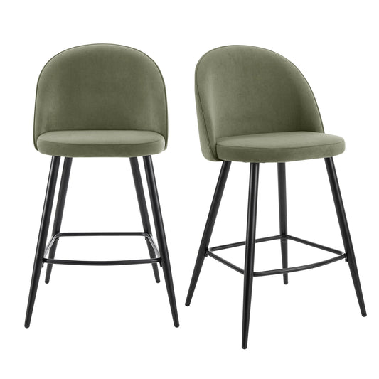 Iris Set Of 2 Barstools - Velvet Sage Green - Black Legs - DUSK