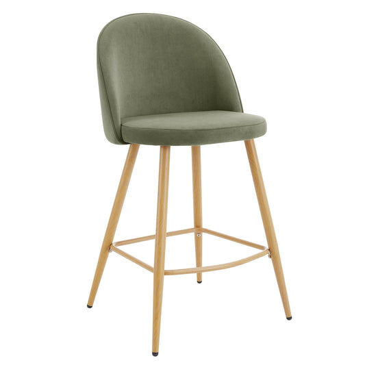 Iris Set Of 2 Barstools - Velvet Sage Green - Wood Legs - DUSK