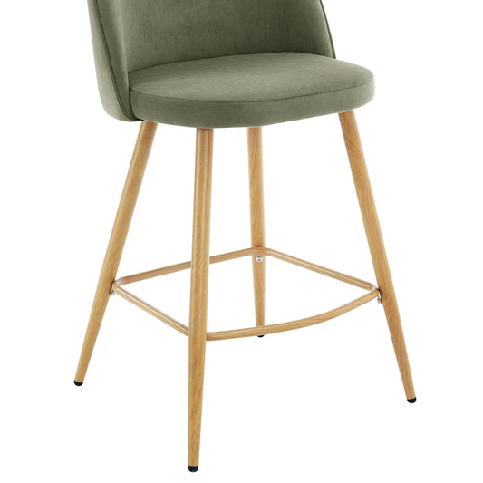 Iris Set Of 2 Barstools - Velvet Sage Green - Wood Legs - DUSK