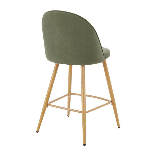 Iris Set Of 2 Barstools - Velvet Sage Green - Wood Legs - DUSK