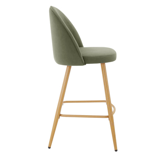 Iris Set Of 2 Barstools - Velvet Sage Green - Wood Legs - DUSK