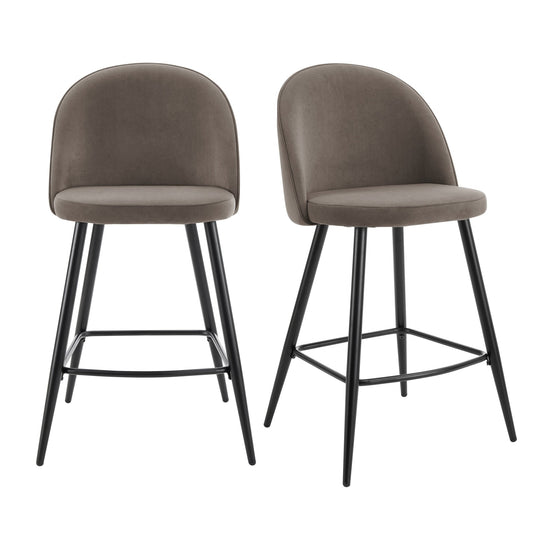 Iris Set Of 2 Barstools - Velvet Taupe - Black Legs - DUSK