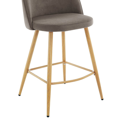Iris Set Of 2 Barstools - Velvet Taupe - Wood Legs - DUSK