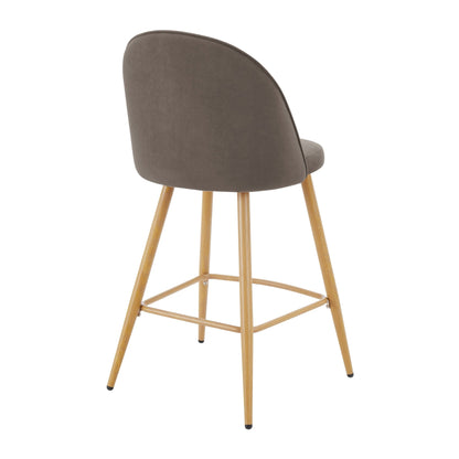 Iris Set Of 2 Barstools - Velvet Taupe - Wood Legs - DUSK