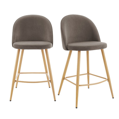 Iris Set Of 2 Barstools - Velvet Taupe - Wood Legs - DUSK