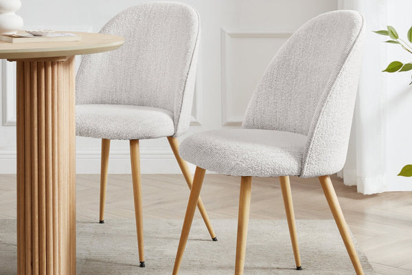 Iris Set Of 2 Dining Chairs - Boucle Ivory - Wood Legs - DUSK