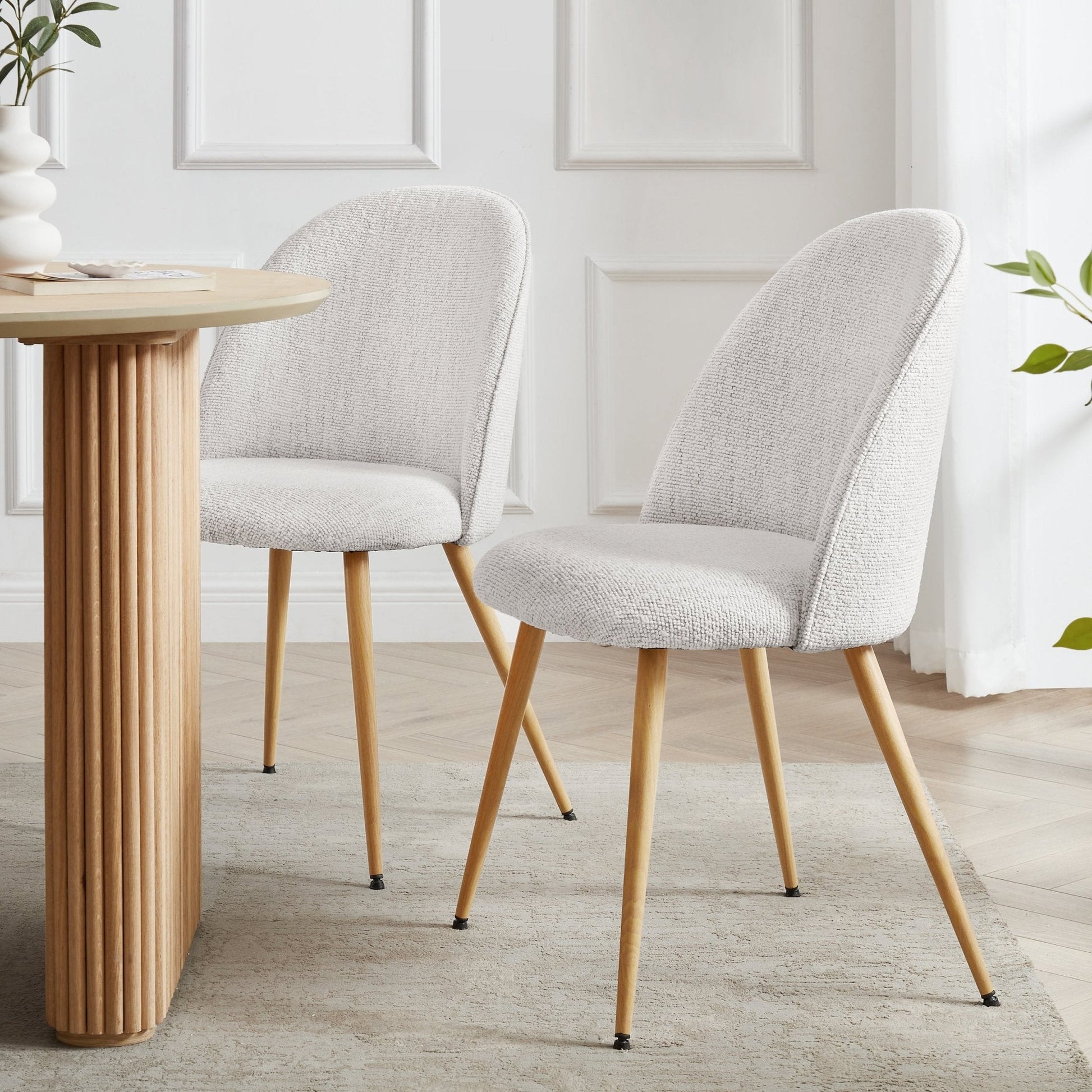 Iris Set Of 2 Dining Chairs - Boucle Ivory - Wood Legs - DUSK