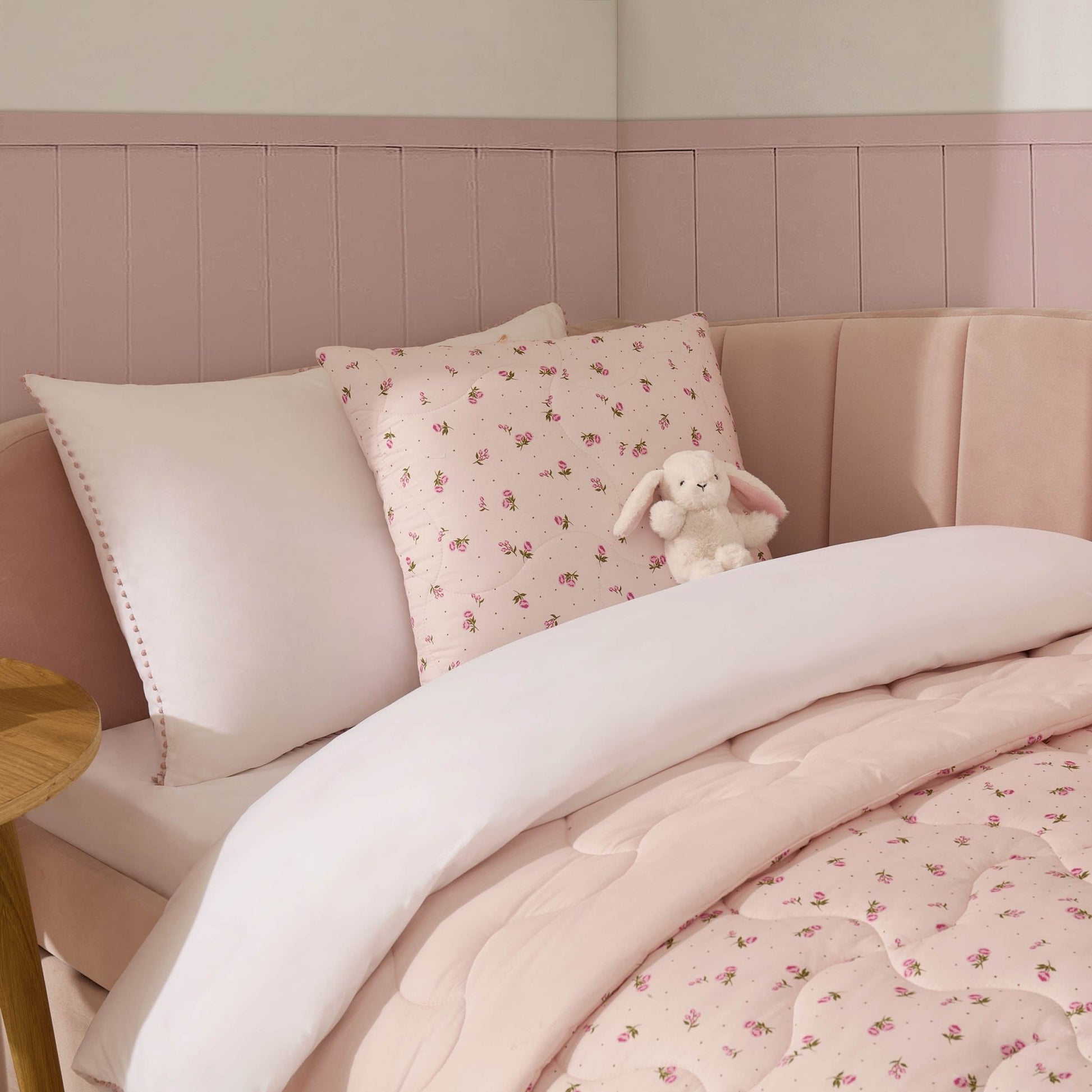 Isabelle Rose Print Quilted Cushion Cover and Bedspread Set - Pink - DUSK