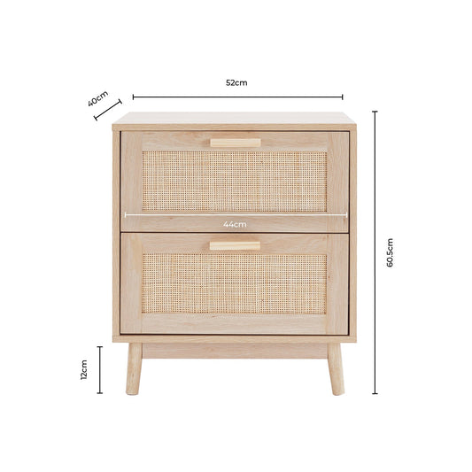 Isla 2 Drawer Bedside Table - Natural - DUSK