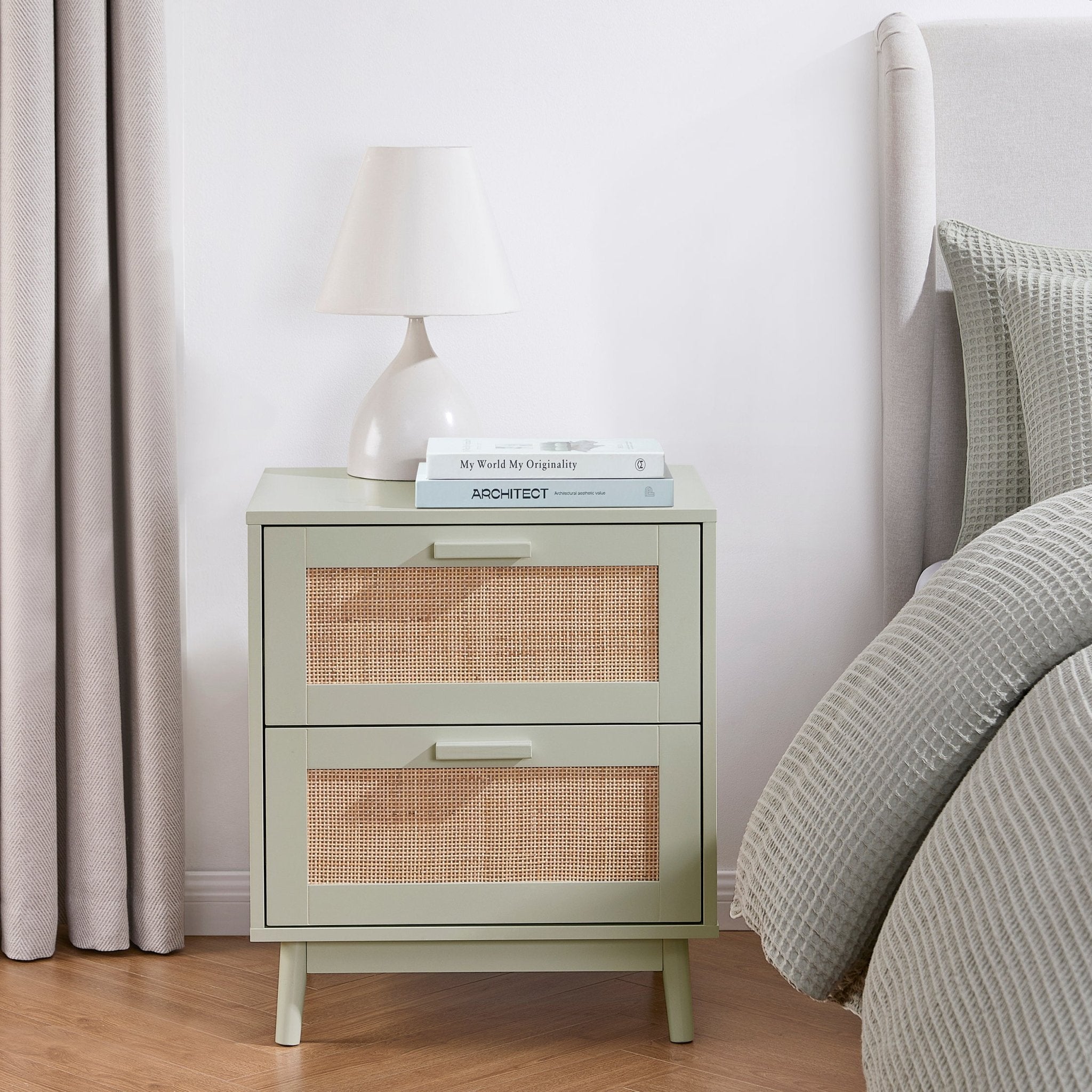 Isla 2 Drawer Bedside Table - Sage Green ??? DUSK