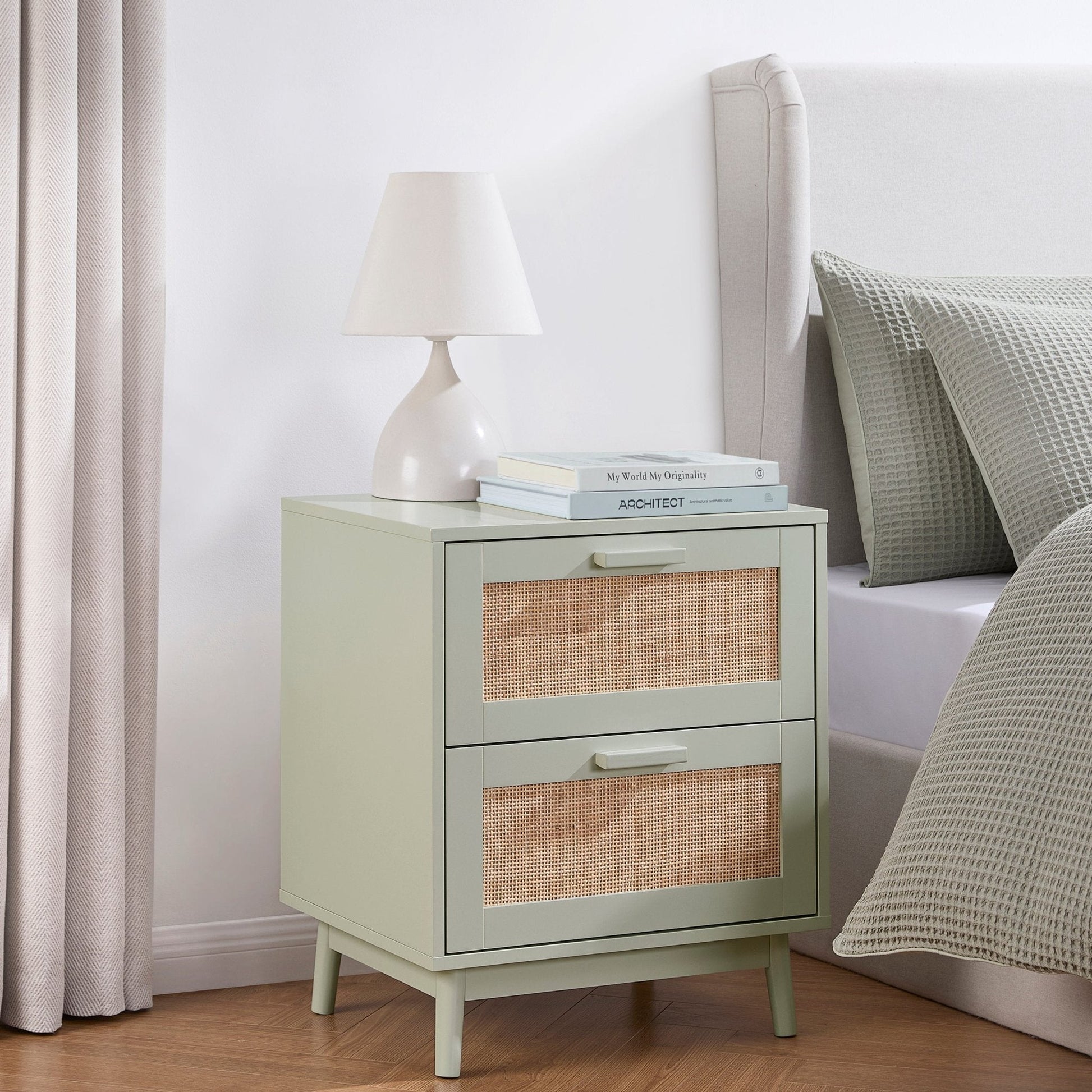 Isla 2 Drawer Bedside Table - Sage Green - DUSK