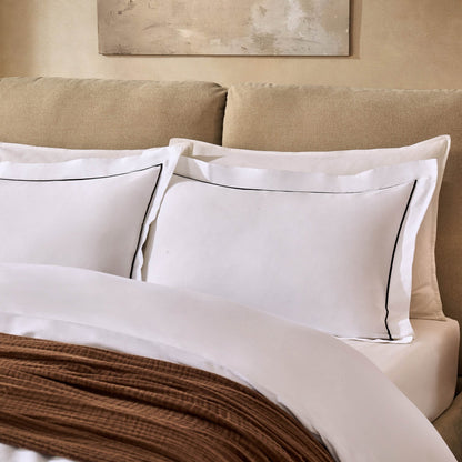 Islington 300 Thread Count Embroidered Duvet Cover - White/Black - DUSK