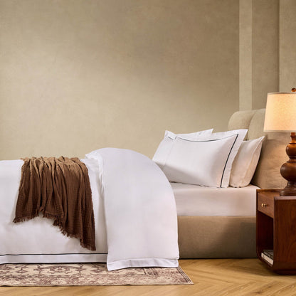Islington 300 Thread Count Embroidered Duvet Cover - White/Black - DUSK
