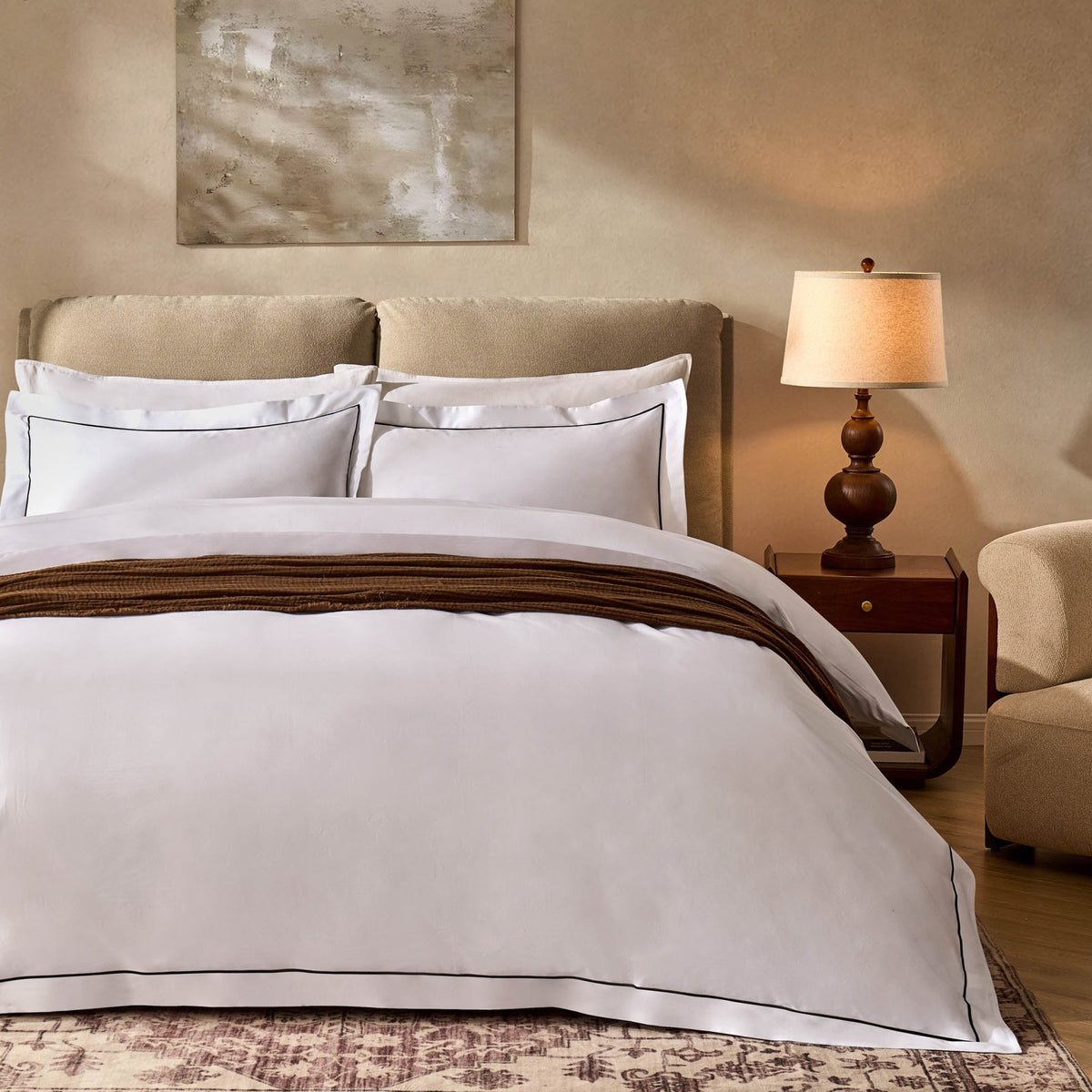 Islington 300 Thread Count Embroidered Duvet Cover - White/Black - DUSK