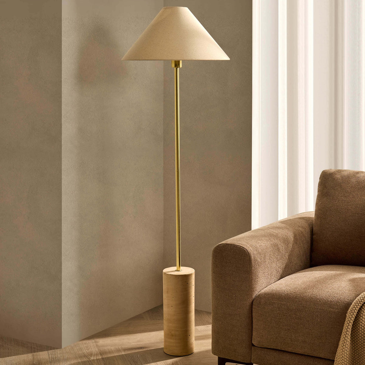Ivy Marble Effect Floor Lamp - Satin Brass - DUSK
