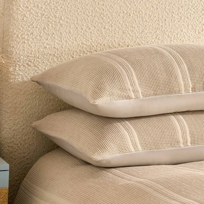 Jessie 100% Cotton Waffle Stripe Duvet Cover & Pillowcase Set - Grey - DUSK