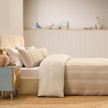 Jessie 100% Cotton Waffle Stripe Duvet Cover & Pillowcase Set - Grey - DUSK