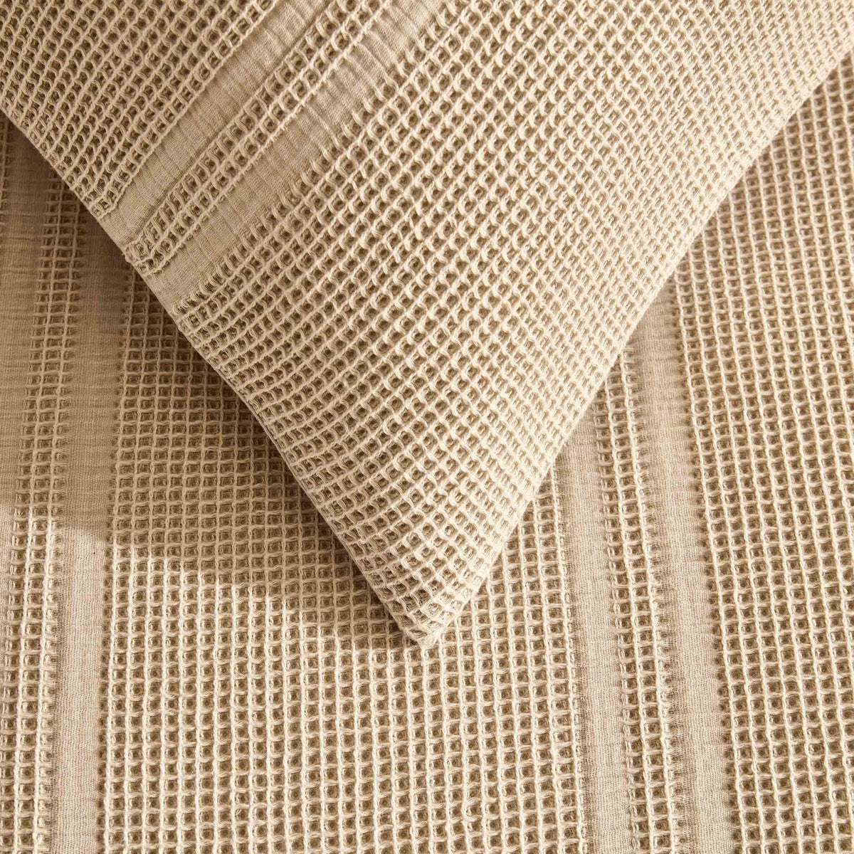 Jessie 100% Cotton Waffle Stripe Duvet Cover & Pillowcase Set - Grey - DUSK