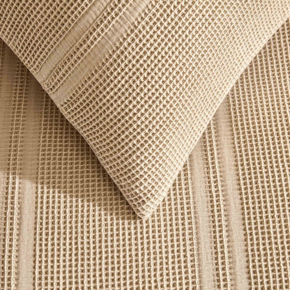 Jessie 100% Cotton Waffle Stripe Duvet Cover & Pillowcase Set - Grey - DUSK
