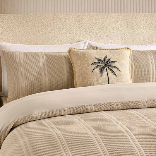 Jessie 100% Cotton Waffle Stripe Duvet Cover & Pillowcase Set - Grey - DUSK