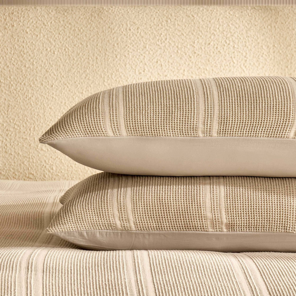 Jessie 100% Cotton Waffle Stripe Duvet Cover & Pillowcase Set - Grey - DUSK