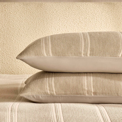Jessie 100% Cotton Waffle Stripe Duvet Cover & Pillowcase Set - Grey - DUSK