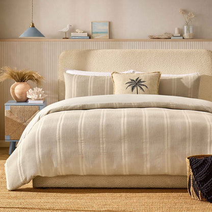 Jessie 100% Cotton Waffle Stripe Duvet Cover & Pillowcase Set - Grey - DUSK