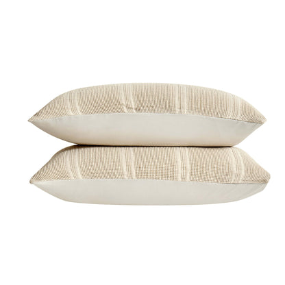 Jessie 100% Cotton Waffle Stripe Duvet Cover & Pillowcase Set - Grey - DUSK
