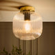 Jules Ribbed Glass Flush Ceiling Light - Clear/Gold - DUSK