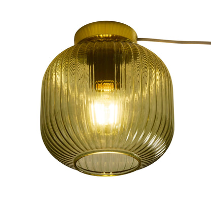 Jules Ribbed Glass Flush Ceiling Light - Green/Gold - DUSK