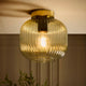 Jules Ribbed Glass Flush Ceiling Light - Green/Gold - DUSK