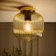 Jules Ribbed Glass Flush Ceiling Light - Green/Gold - DUSK