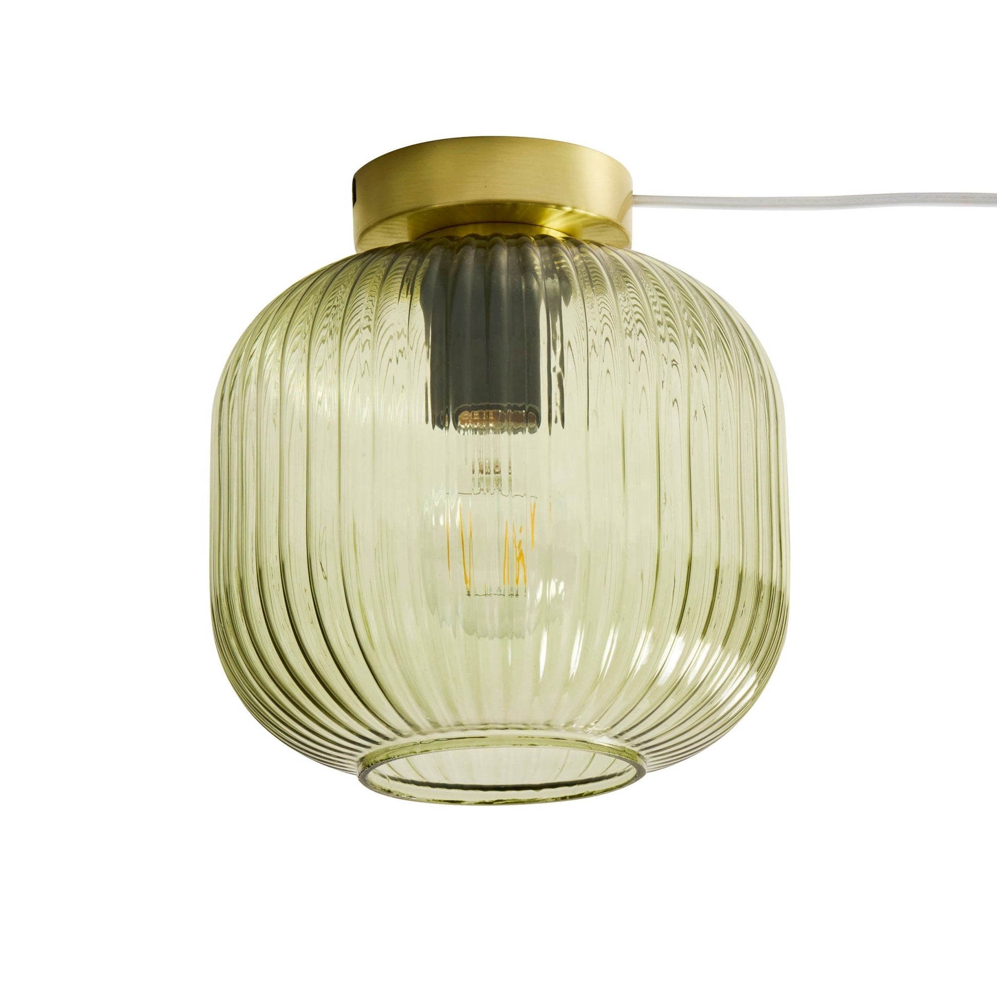 Jules Ribbed Glass Flush Ceiling Light - Green/Gold - DUSK