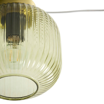 Jules Ribbed Glass Flush Ceiling Light - Green/Gold - DUSK