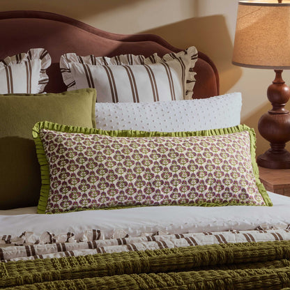 Julia 100% Cotton Box Pleat Edge Printed Cushion Cover - Purple/Green - DUSK