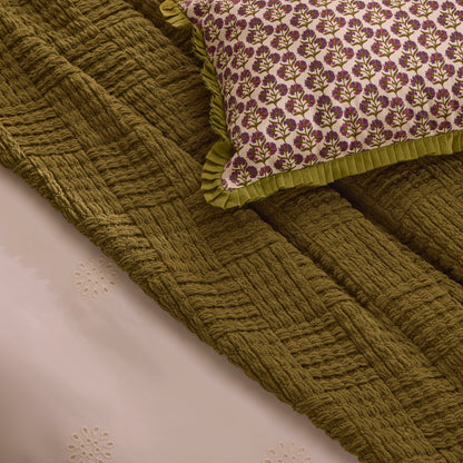 Julia 100% Cotton Box Pleat Edge Printed Cushion Cover - Purple/Green - DUSK