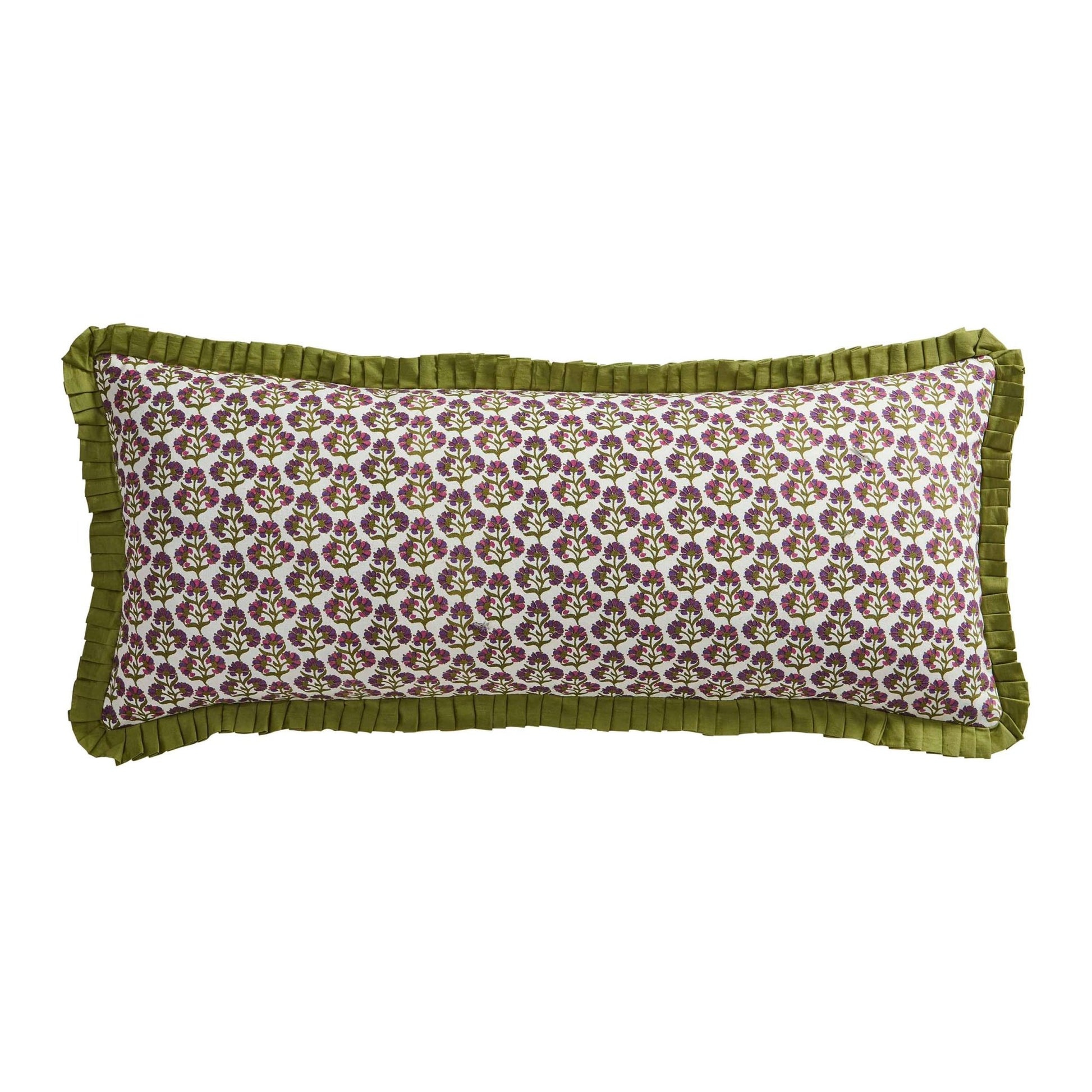 Julia 100% Cotton Box Pleat Edge Printed Cushion Cover - Purple/Green - DUSK