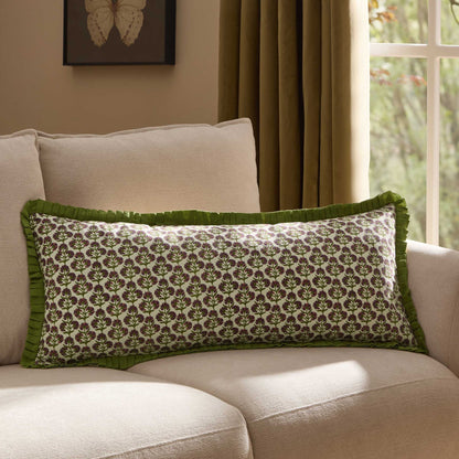 Julia 100% Cotton Box Pleat Edge Printed Sofa Cushion Cover - Purple/Green - DUSK