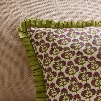 Julia 100% Cotton Box Pleat Edge Printed Sofa Cushion Cover - Purple/Green - DUSK