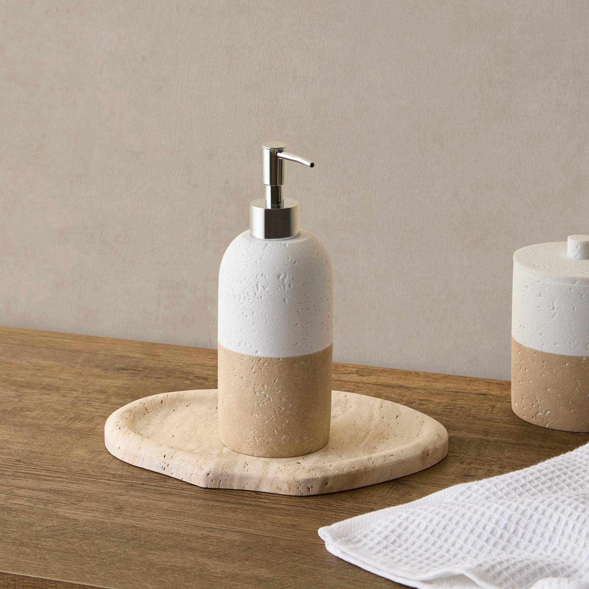 Juliet Stone Effect Resin Soap Dispenser - Natural/White - DUSK