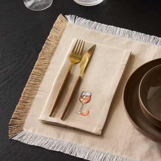 Julio Drink Embroidered Set of 4 Napkins - Natural - DUSK