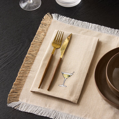 Julio Drink Embroidered Set of 4 Napkins - Natural - DUSK