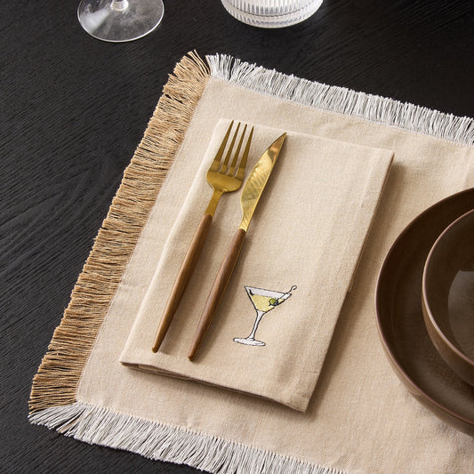 Julio Drink Embroidered Set of 4 Napkins - Natural - DUSK