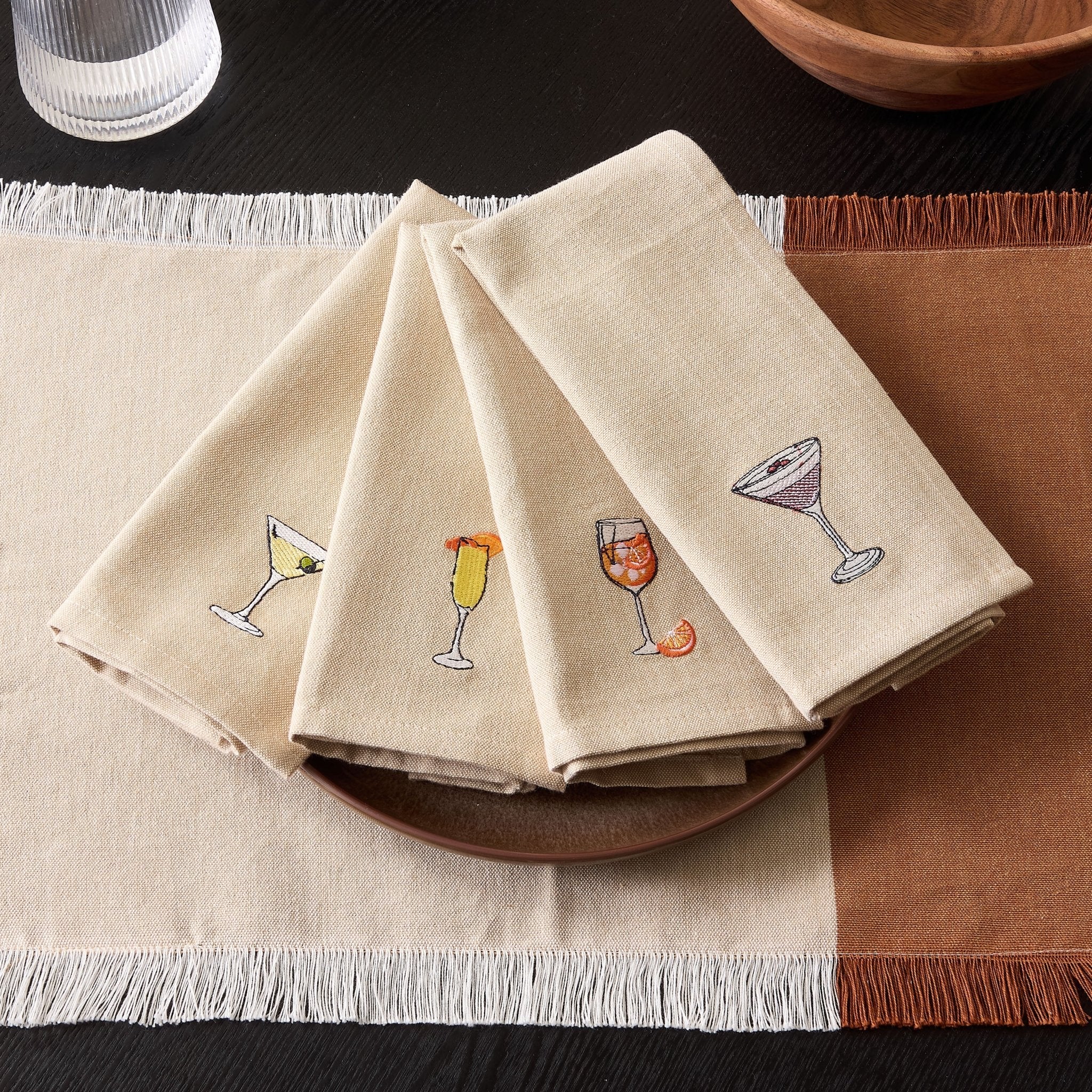 Julio Drink Embroidered Set of 4 Napkins - Natural - DUSK